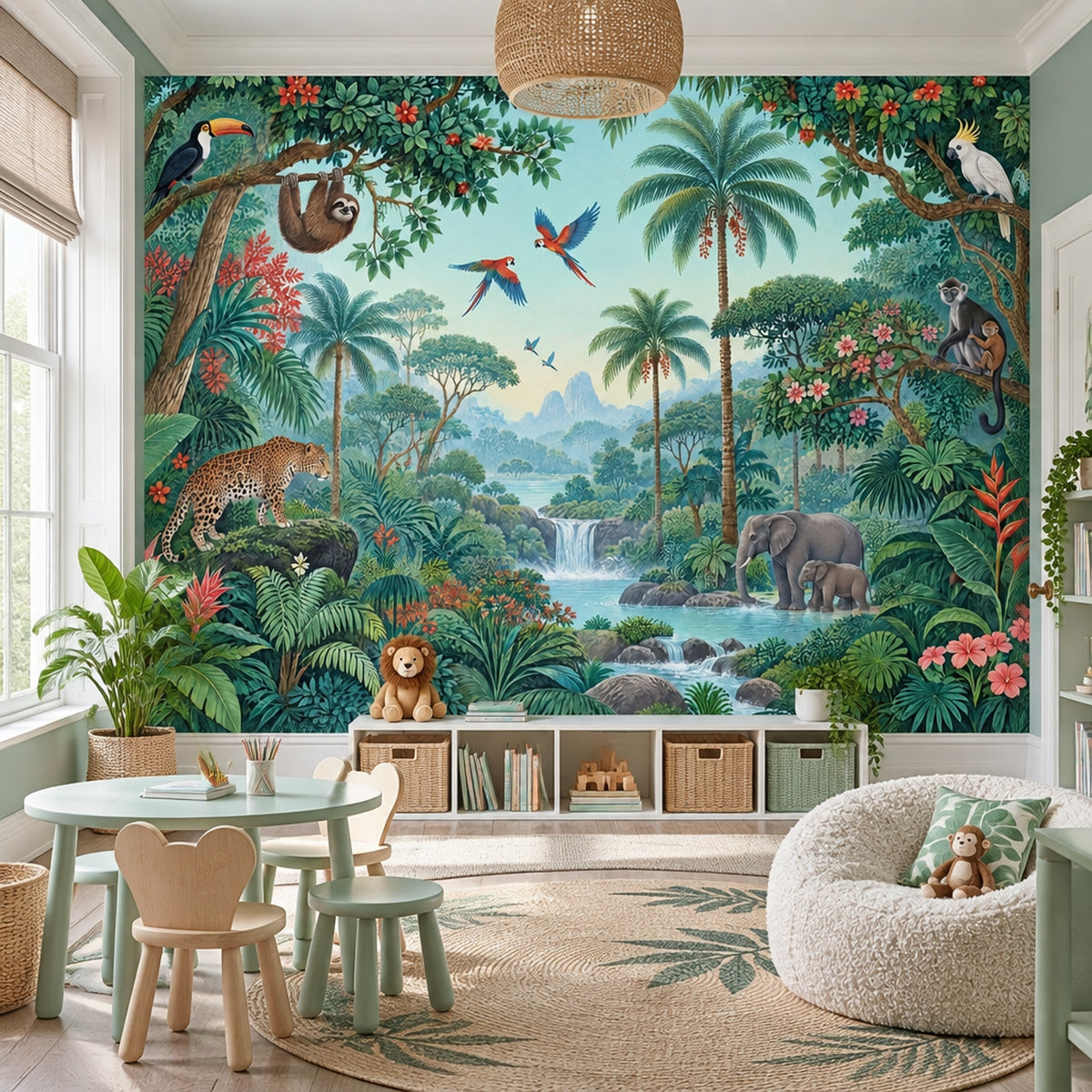 Tropical Jungle Wildlife Wallpaper Waterfall Landscape Wall Mural