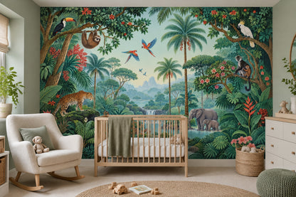 Tropical Jungle Wildlife Wallpaper Waterfall Landscape Wall Mural