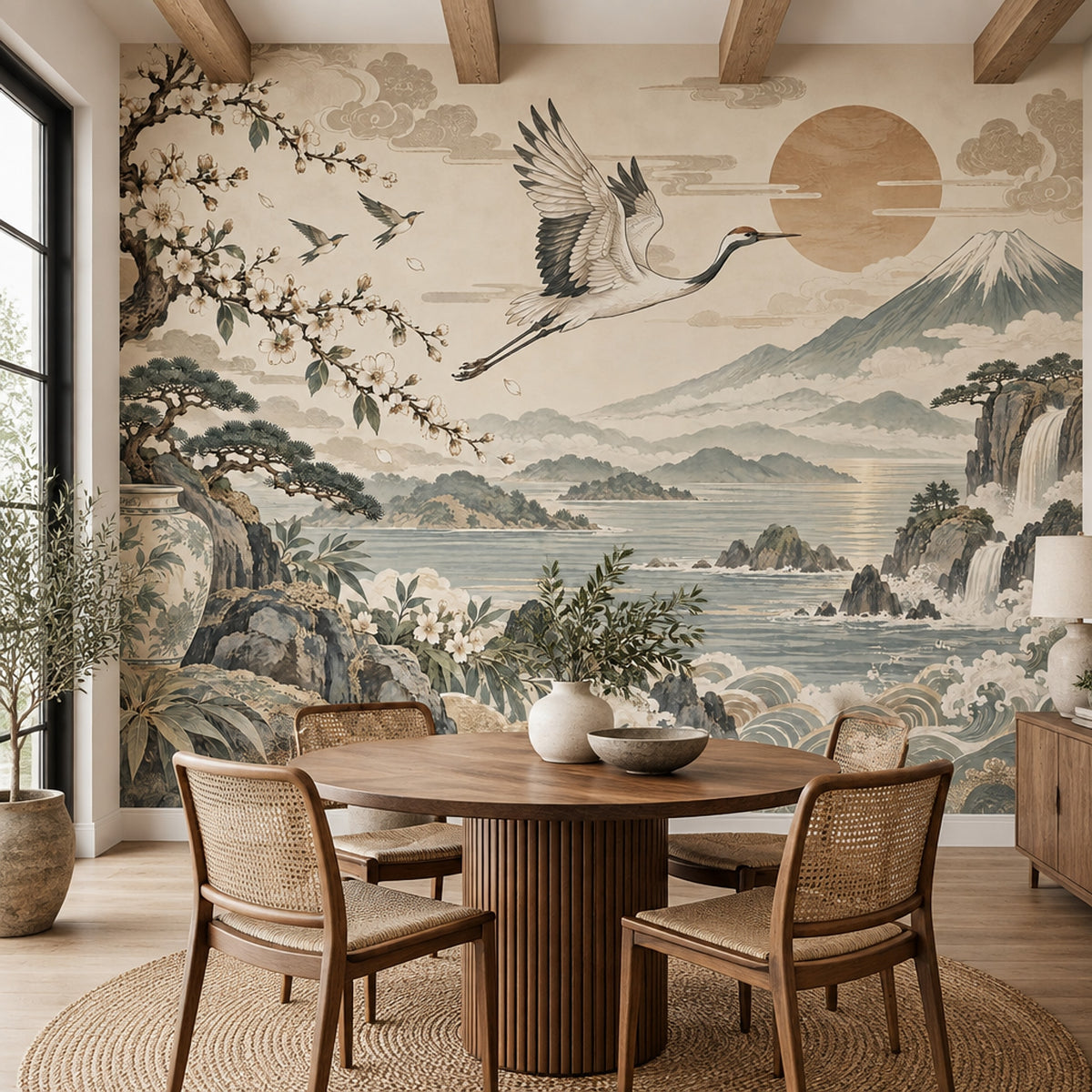 Crane And Cherry Blossoms Wallpaper Japanese Landscape Wall Mural