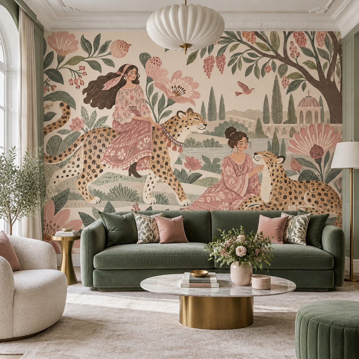 Cheetah Garden Women Wallpaper Soft Vintage Wall Mural