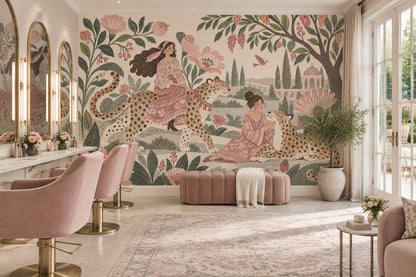 Cheetah Garden Women Wallpaper Soft Vintage Wall Mural