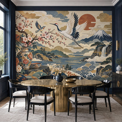 Crane And Mount Fuji Wallpaper Japanese Landscape Wall Mural