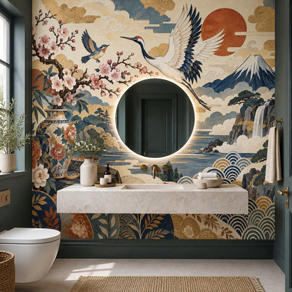 Crane And Mount Fuji Wallpaper Japanese Landscape Wall Mural