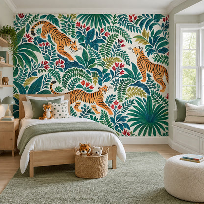 Tiger Jungle Wallpaper Watercolor Tropical Wall Mural