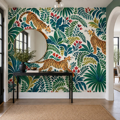 Tiger Jungle Wallpaper Watercolor Tropical Wall Mural