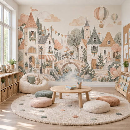 Storybook Village Rabbits Wallpaper Watercolor French Country Wall Mural