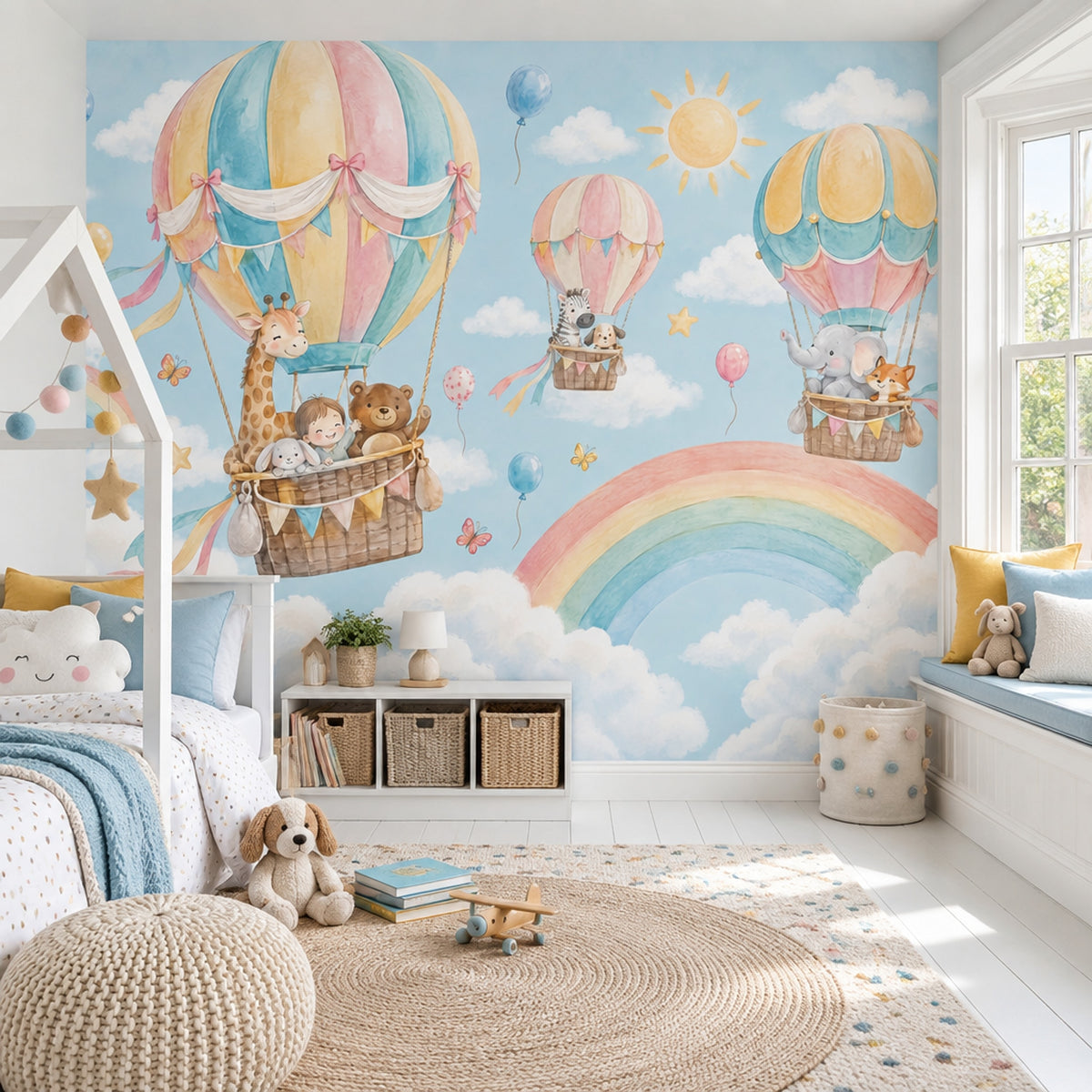 Hot Air Balloons Nursery Wallpaper Watercolor Sky Wall Mural