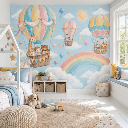 Hot Air Balloons Nursery Wallpaper Watercolor Sky Wall Mural