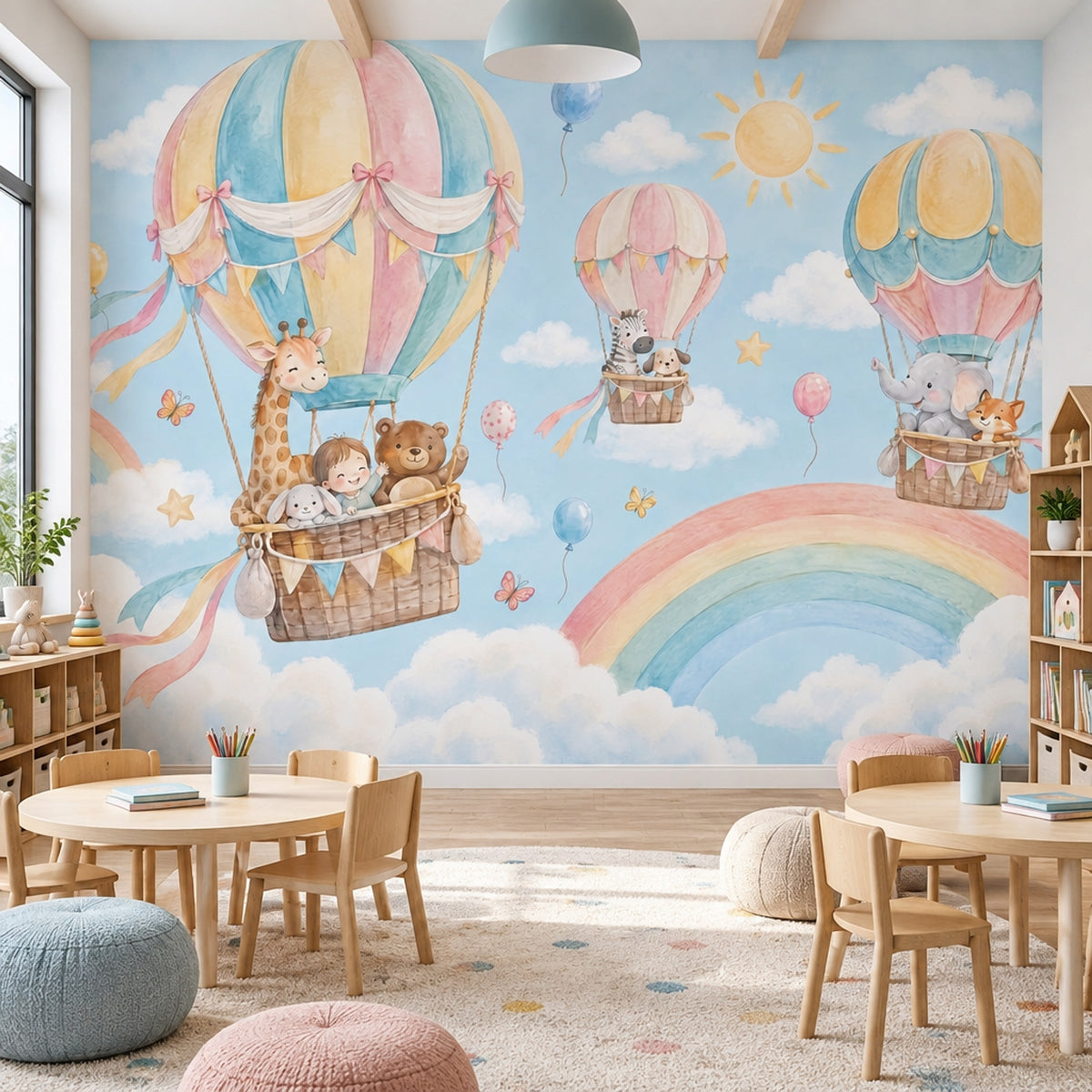 Hot Air Balloons Nursery Wallpaper Watercolor Sky Wall Mural