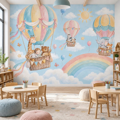 Hot Air Balloons Nursery Wallpaper Watercolor Sky Wall Mural