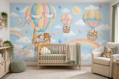 Hot Air Balloons Nursery Wallpaper Watercolor Sky Wall Mural
