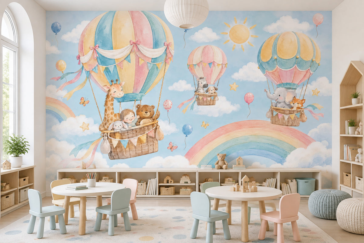 Hot Air Balloons Nursery Wallpaper Watercolor Sky Wall Mural