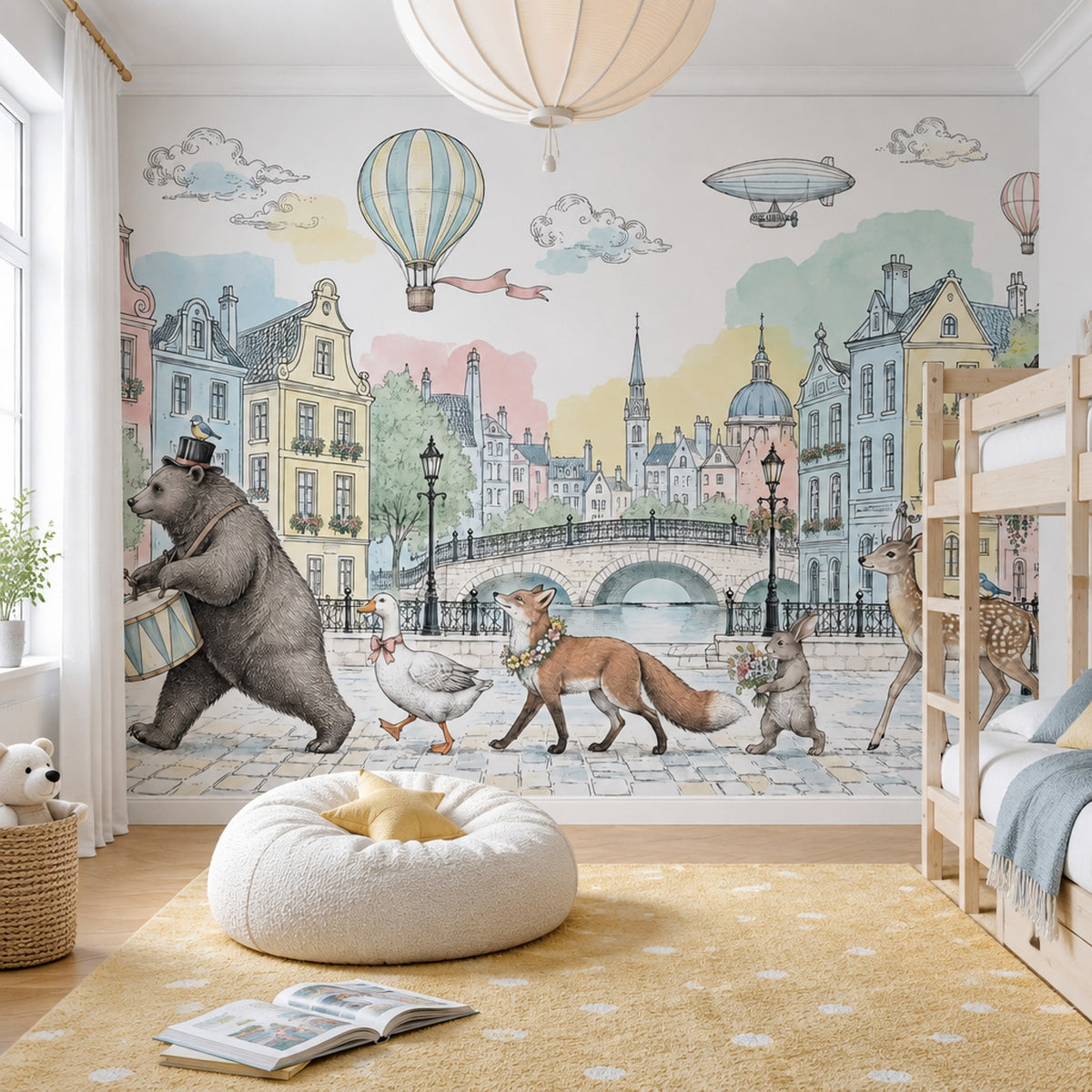 European Canal Cityscape Wallpaper Storybook Animals Wall Mural