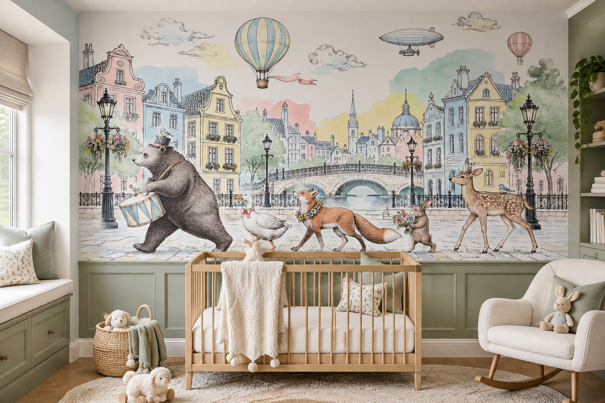 European Canal Cityscape Wallpaper Storybook Animals Wall Mural
