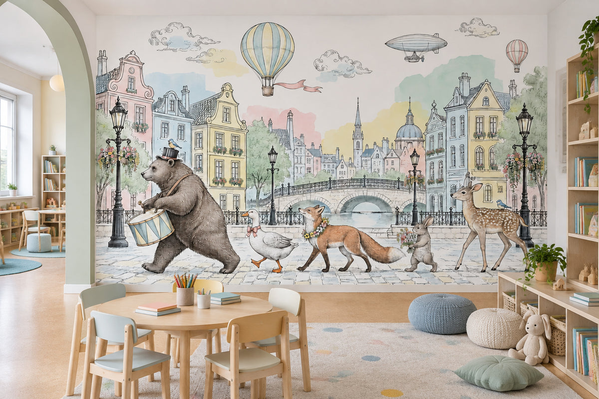 European Canal Cityscape Wallpaper Storybook Animals Wall Mural