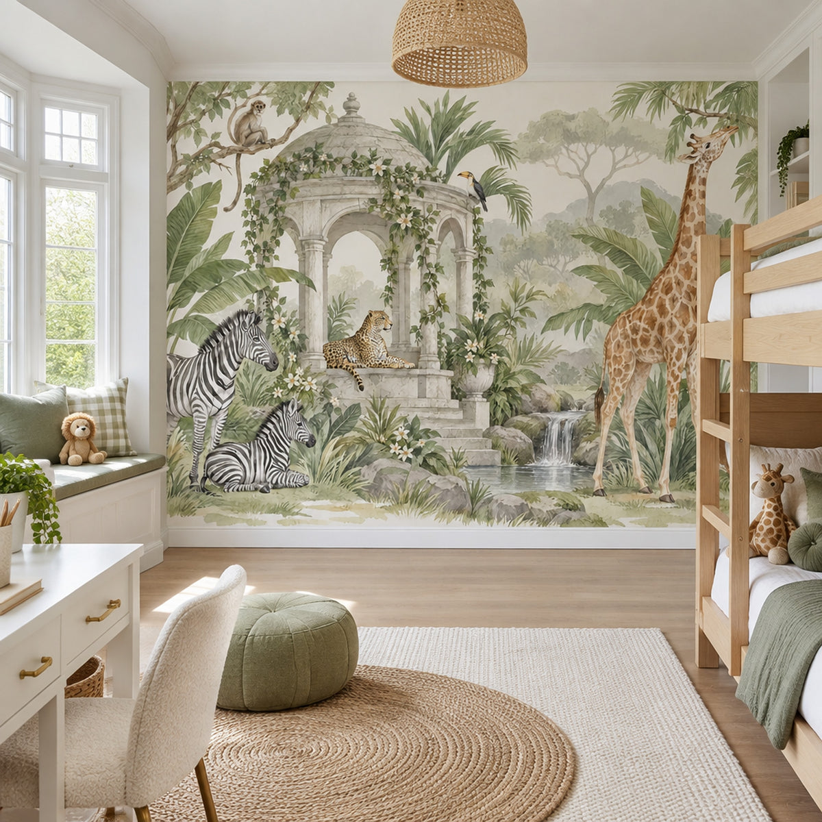 Safari Garden Pavilion Wallpaper Watercolor Landscape Wall Mural