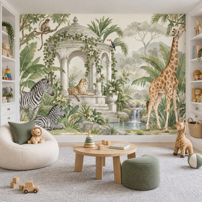 Safari Garden Pavilion Wallpaper Watercolor Landscape Wall Mural