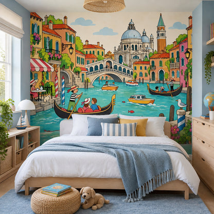 Venice Canal Gondola Wallpaper Colorful Italian Cityscape Wall Mural