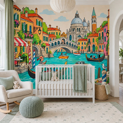 Venice Canal Gondola Wallpaper Colorful Italian Cityscape Wall Mural