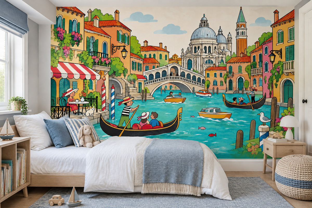 Venice Canal Gondola Wallpaper Colorful Italian Cityscape Wall Mural
