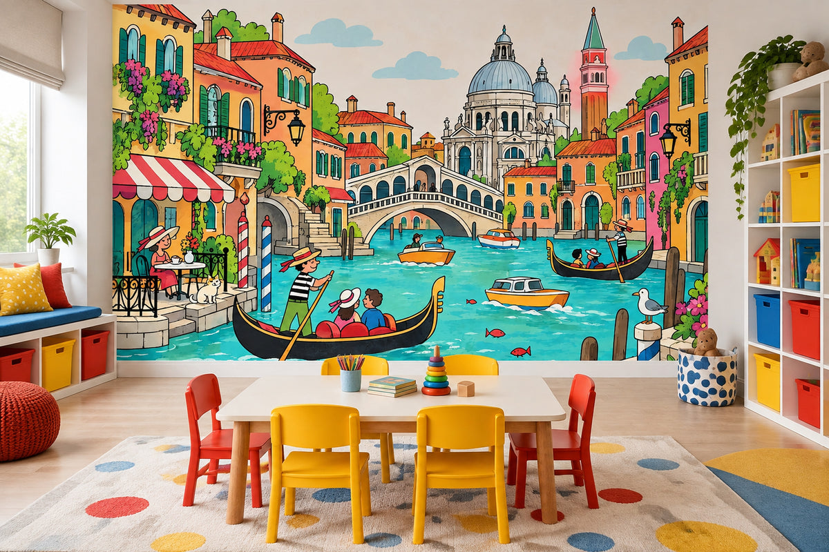 Venice Canal Gondola Wallpaper Colorful Italian Cityscape Wall Mural