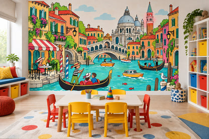 Venice Canal Gondola Wallpaper Colorful Italian Cityscape Wall Mural