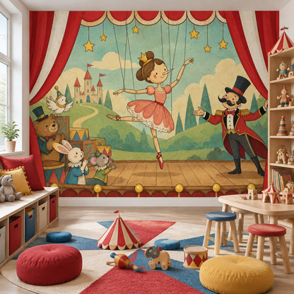 Puppet Ballerina Theater Wallpaper Vintage Storybook Wall Mural