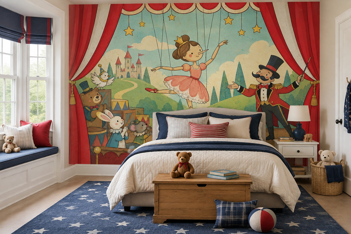 Puppet Ballerina Theater Wallpaper Vintage Storybook Wall Mural