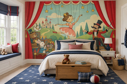 Puppet Ballerina Theater Wallpaper Vintage Storybook Wall Mural