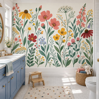 Wildflower Meadow Wallpaper Watercolor Botanical Wall Mural