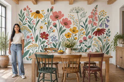 Wildflower Meadow Wallpaper Watercolor Botanical Wall Mural