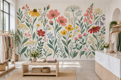 Wildflower Meadow Wallpaper Watercolor Botanical Wall Mural