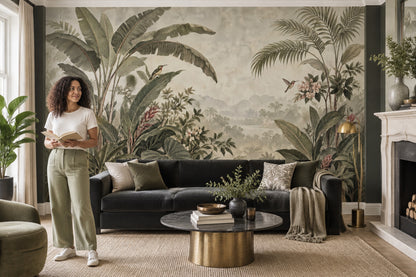 Tropical Jungle Foliage Wallpaper Vintage Landscape Wall Mural