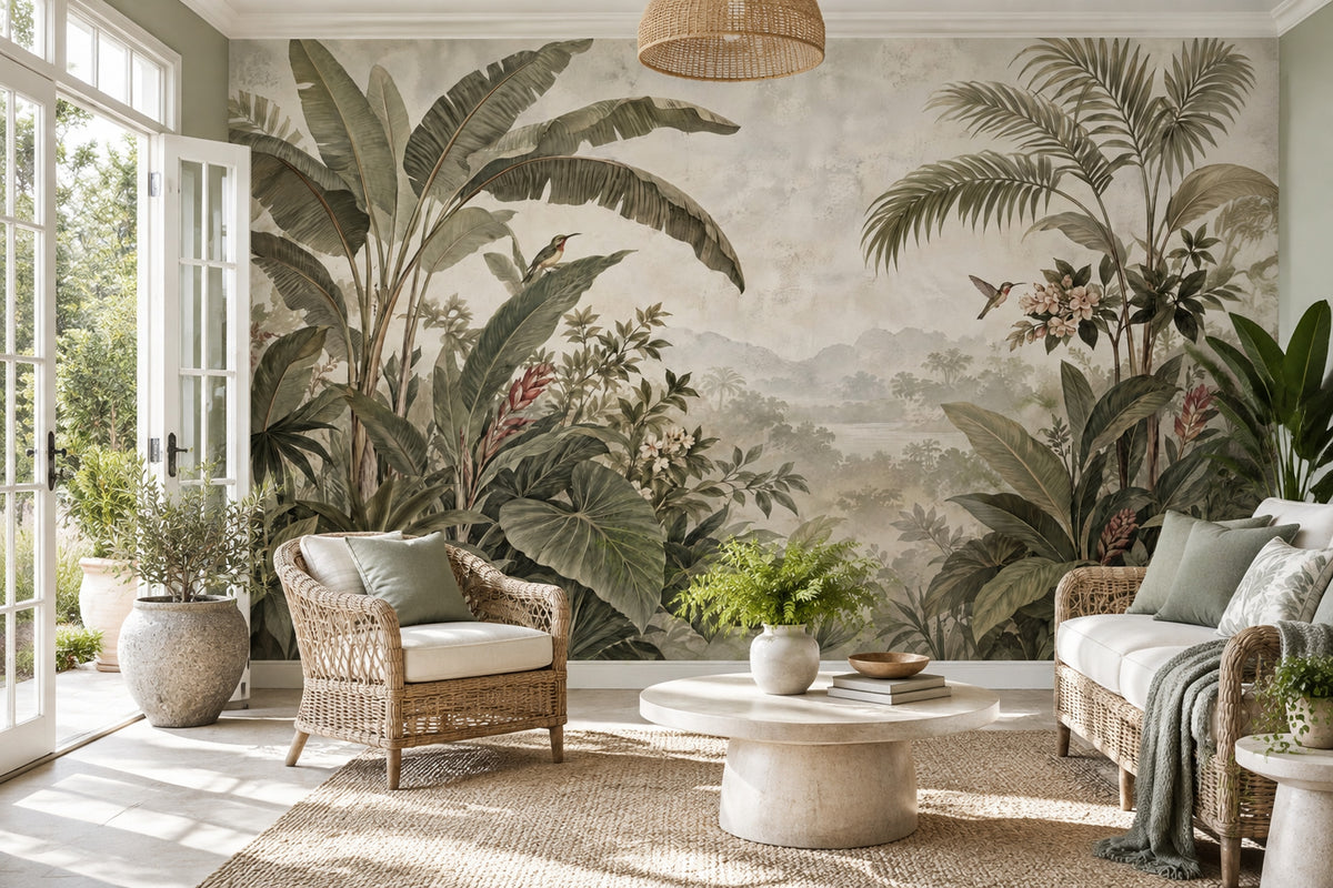 Tropical Jungle Foliage Wallpaper Vintage Landscape Wall Mural