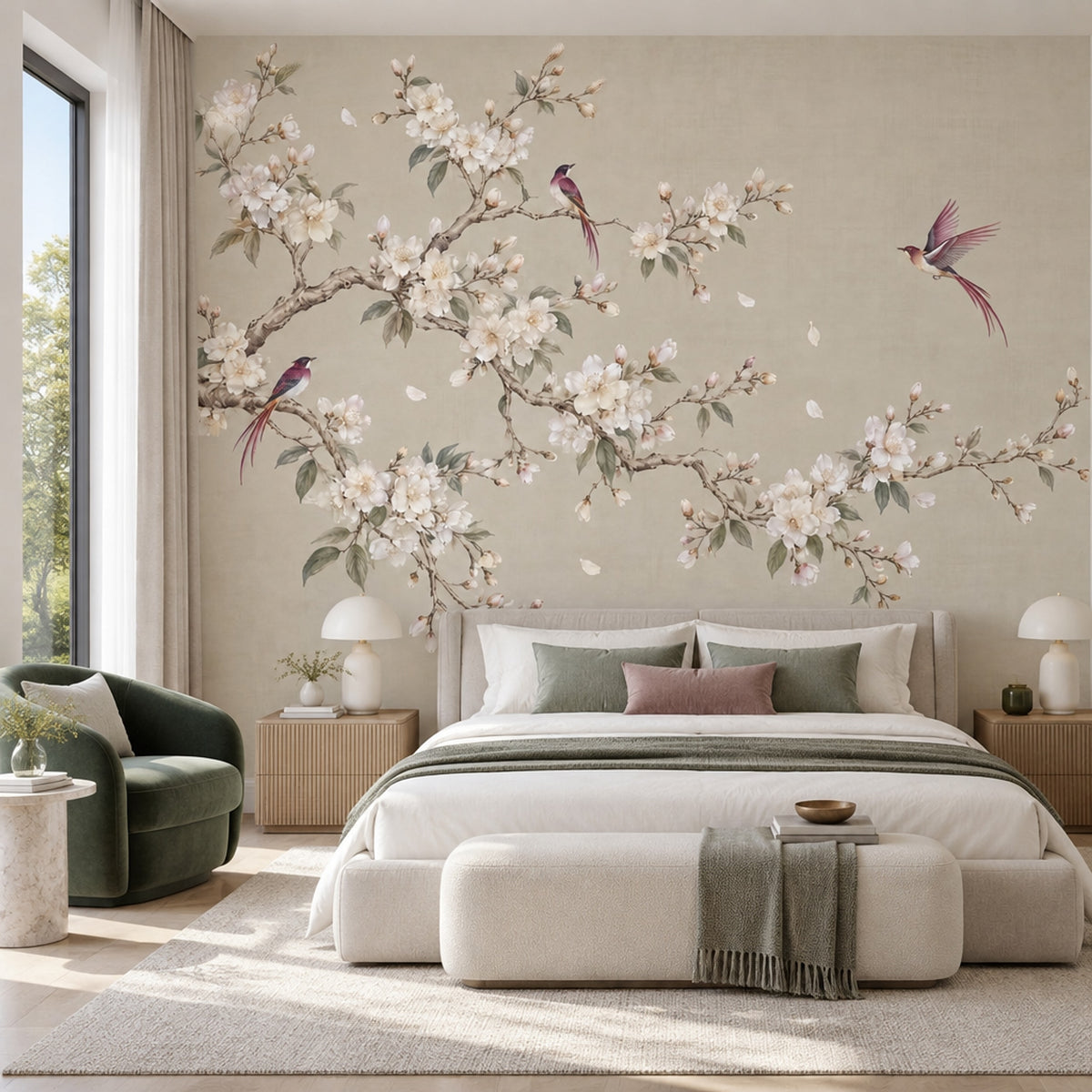 Cherry Blossoms And Birds Wallpaper Chinoiserie Botanical Wall Mural