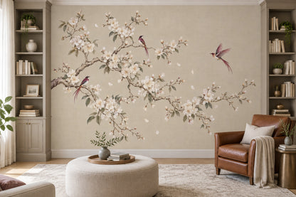 Cherry Blossoms And Birds Wallpaper Chinoiserie Botanical Wall Mural