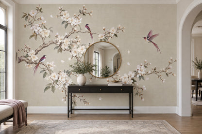 Cherry Blossoms And Birds Wallpaper Chinoiserie Botanical Wall Mural