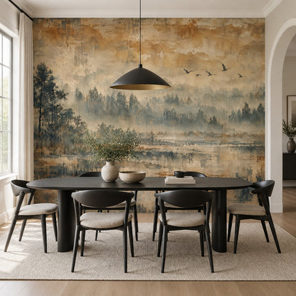 Misty Forest Wallpaper Sepia Landscape Wall Mural