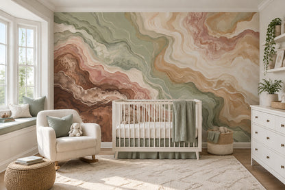 Abstract Marble Wallpaper Sage Green Earth Tones Wall Mural