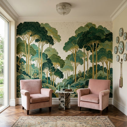Vintage Forest Trees Wallpaper Botanical Landscape Wall Mural