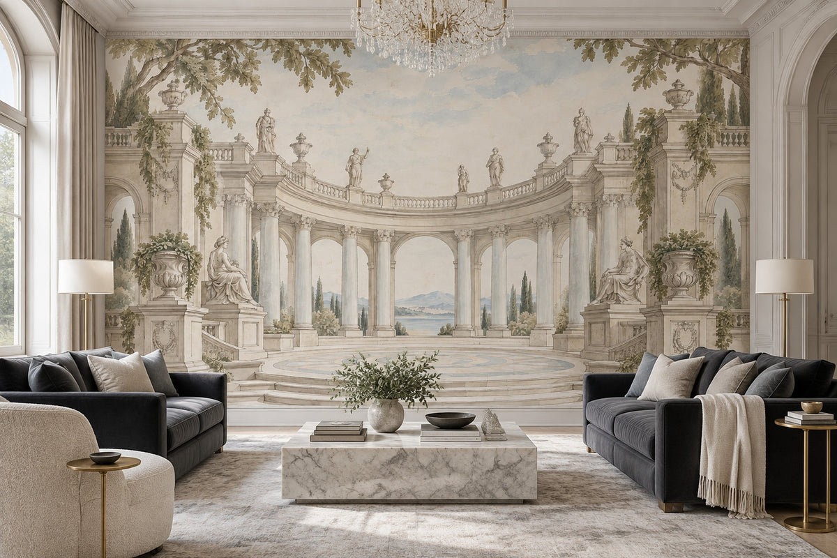 Neoclassical Terrace Wallpaper Cloudy Sky Wall Mural