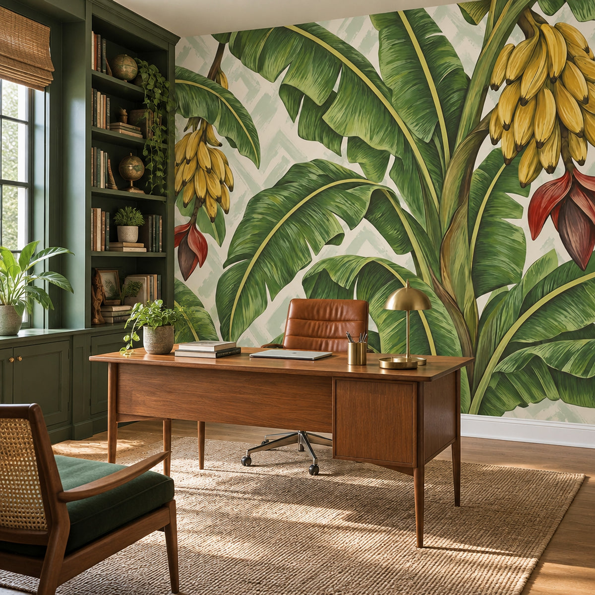 Banana Leaves And Bananas Wallpaper Painterly Tropical Wall Mural