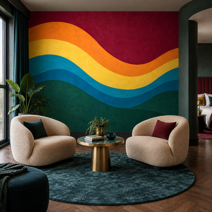 Abstract Color Wave Wallpaper Mid Century Modern Wall Mural