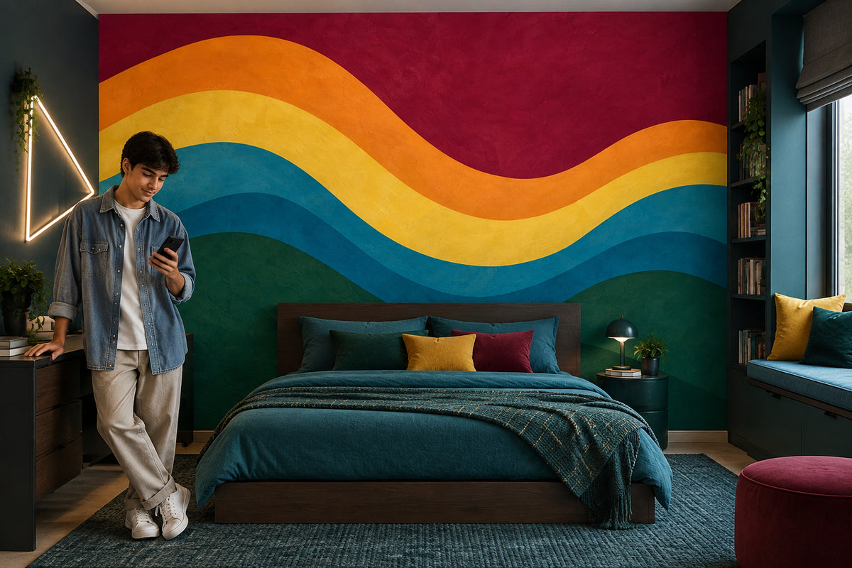 Abstract Color Wave Wallpaper Mid Century Modern Wall Mural