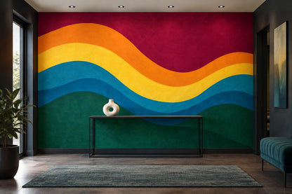 Abstract Color Wave Wallpaper Mid Century Modern Wall Mural