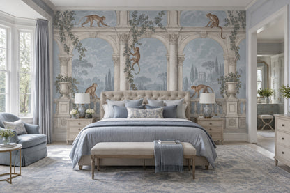 Monkeys Garden Terrace Wallpaper Classical Arches Wall Mural