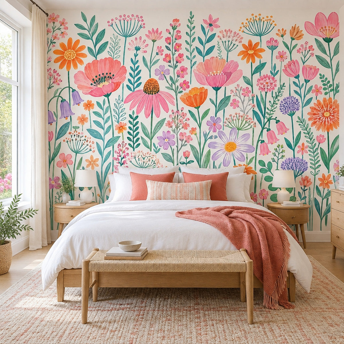 Watercolor Wildflowers Wallpaper White Background Botanical Wall Mural