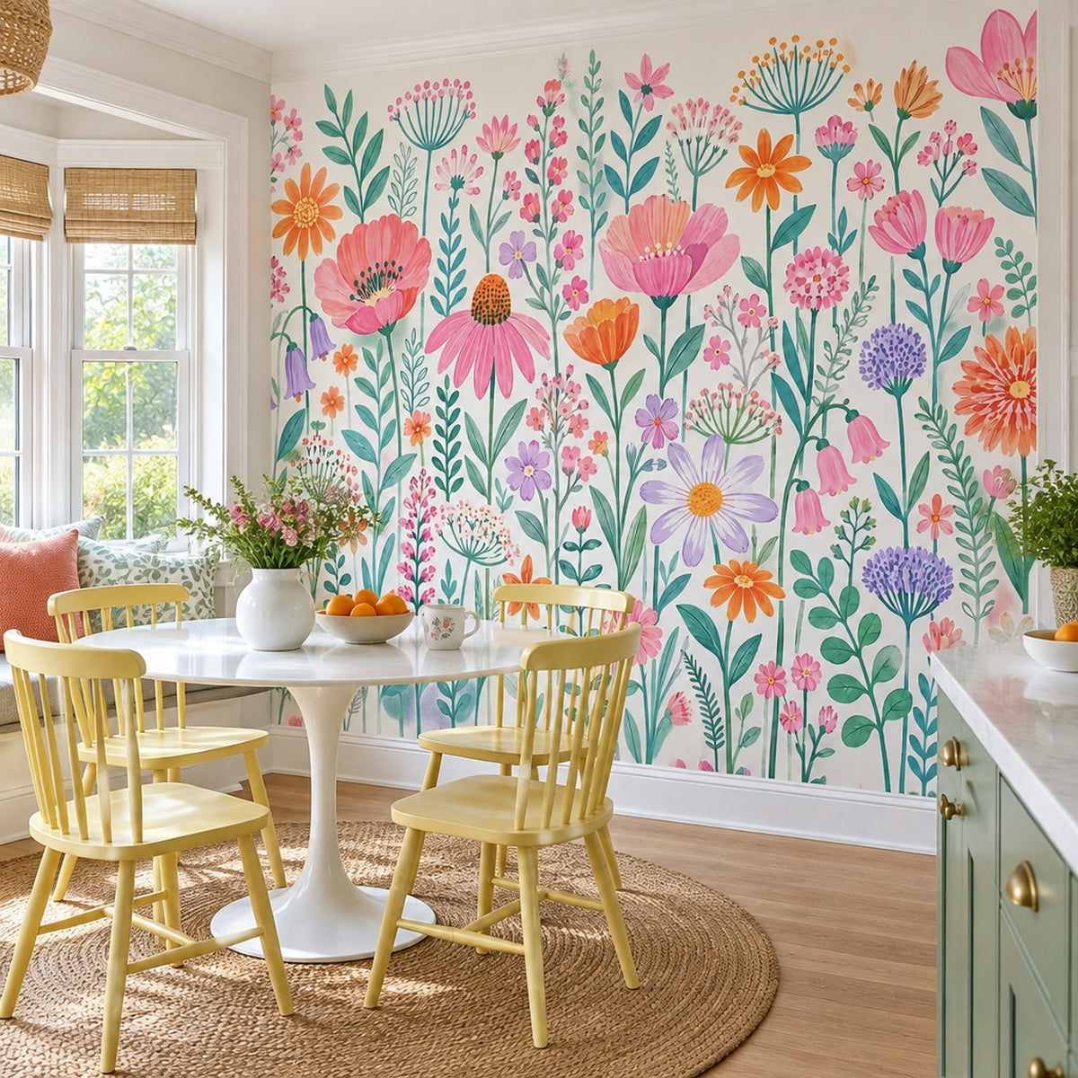 Watercolor Wildflowers Wallpaper White Background Botanical Wall Mural