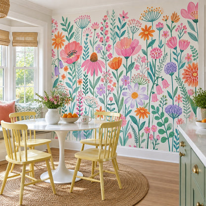Watercolor Wildflowers Wallpaper White Background Botanical Wall Mural