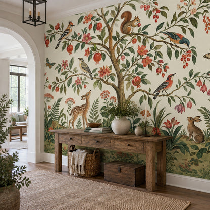 Woodland Animals Wallpaper Vintage Botanical Wall Mural